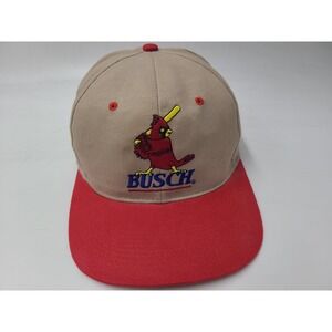 Vintage St Louis Cardinals Busch Beer Snapback Hat Cap MLB Baseball Beige Red